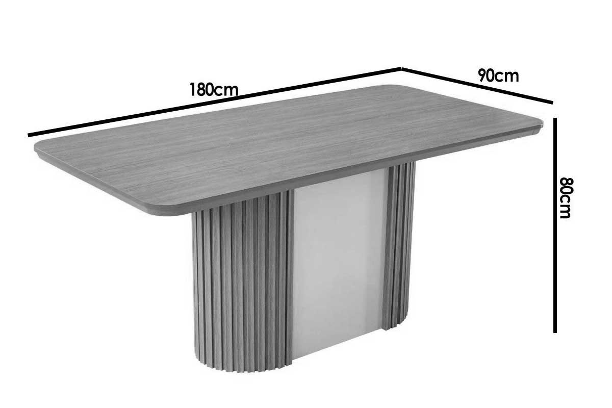 Sala Jantar Mesa Pilar c/ Tampo Madeirado Canto Curvo 180x90cm e 6 Cadeiras Dakota - Rufato