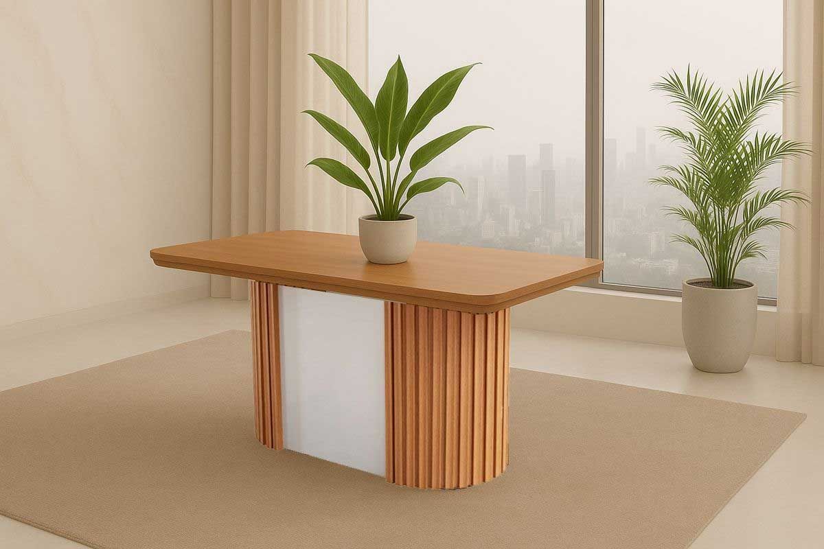 Sala Jantar Mesa Pilar c/ Tampo Madeirado Canto Curvo 180x90cm e 6 Cadeiras Pietá - Rufato
