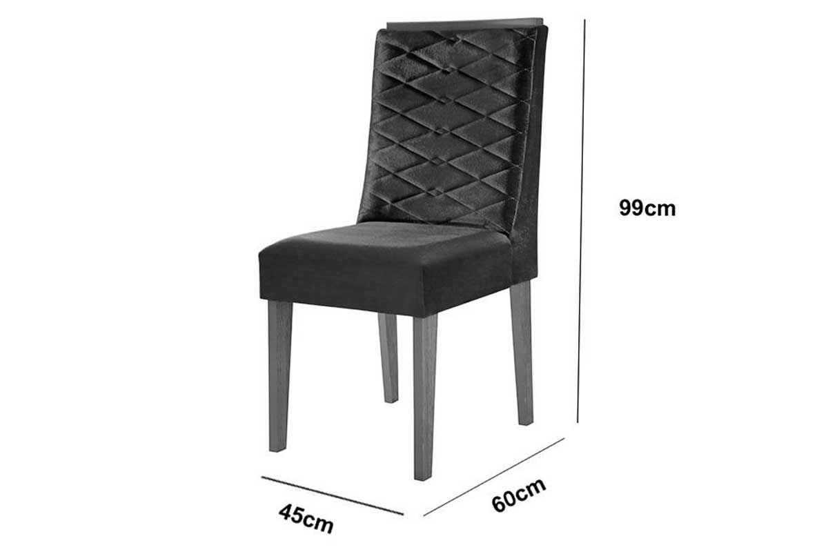 Sala Jantar Mesa Pilar c/ Tampo Madeirado Canto Curvo 180x90cm e 6 Cadeiras Dafne - Rufato