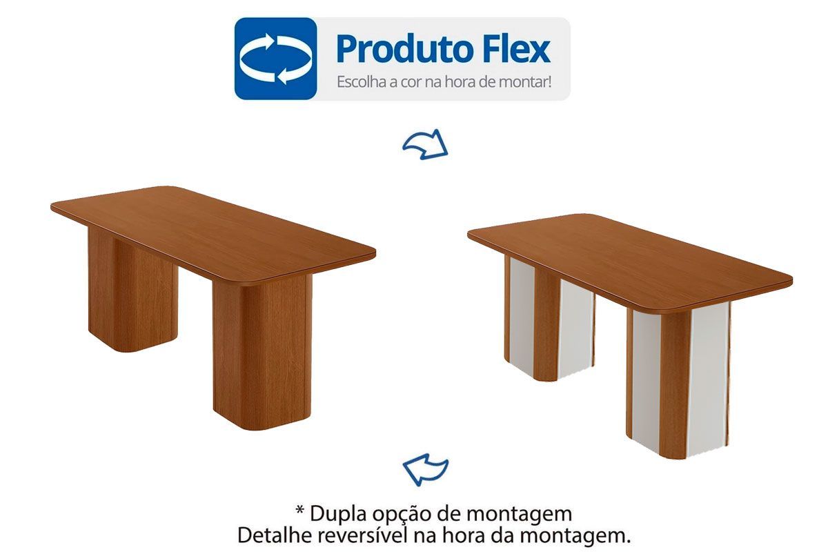 Sala Jantar Mesa Maldivas c/ Tampo Madeirado Canto Curvo 180x90cm e 6 Cadeiras Jaspe - Rufato
