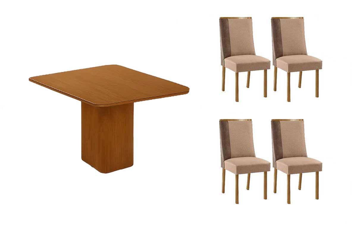 Sala Jantar Mesa Maldivas c/ Tampo Madeirado Canto Curvo 90x90cm e 4 Cadeiras Tilia - Rufato