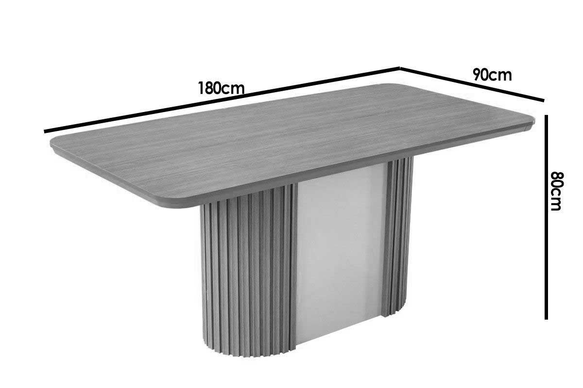 Sala Jantar Mesa Pilar c/ Tampo Madeirado Canto Curvo 180x90cm e 6 Cadeiras Tilia - Rufato