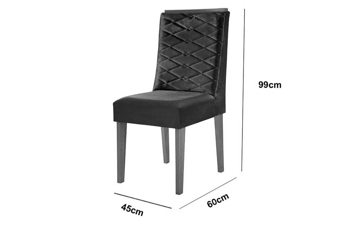 Sala Jantar Mesa Tilia c/ Tampo Madeirado Canto Curvo 180x90cm e 6 Cadeiras Dafne - Rufato