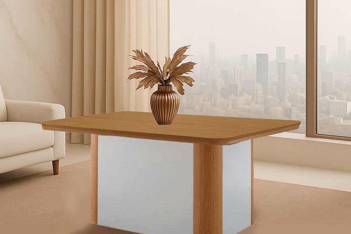 Sala Jantar Mesa Pietá c/ Tampo Madeirado Canto Curvo 120x80cm e 4 Cadeiras Dakota - Rufato