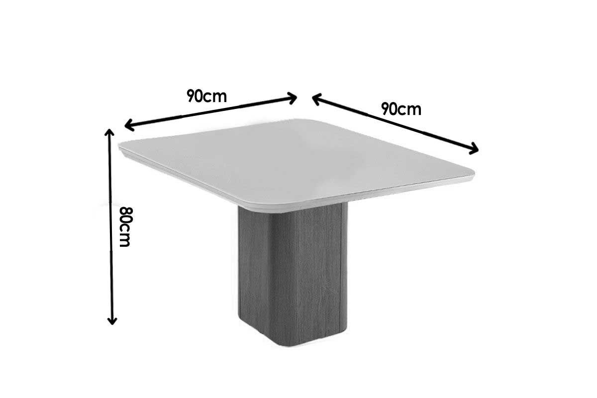 Sala Jantar Mesa Maldivas c/ Tampo Madeirado c/ Vidro Canto Curvo 90x90cm e 4 Cadeiras Jaspe - Rufato