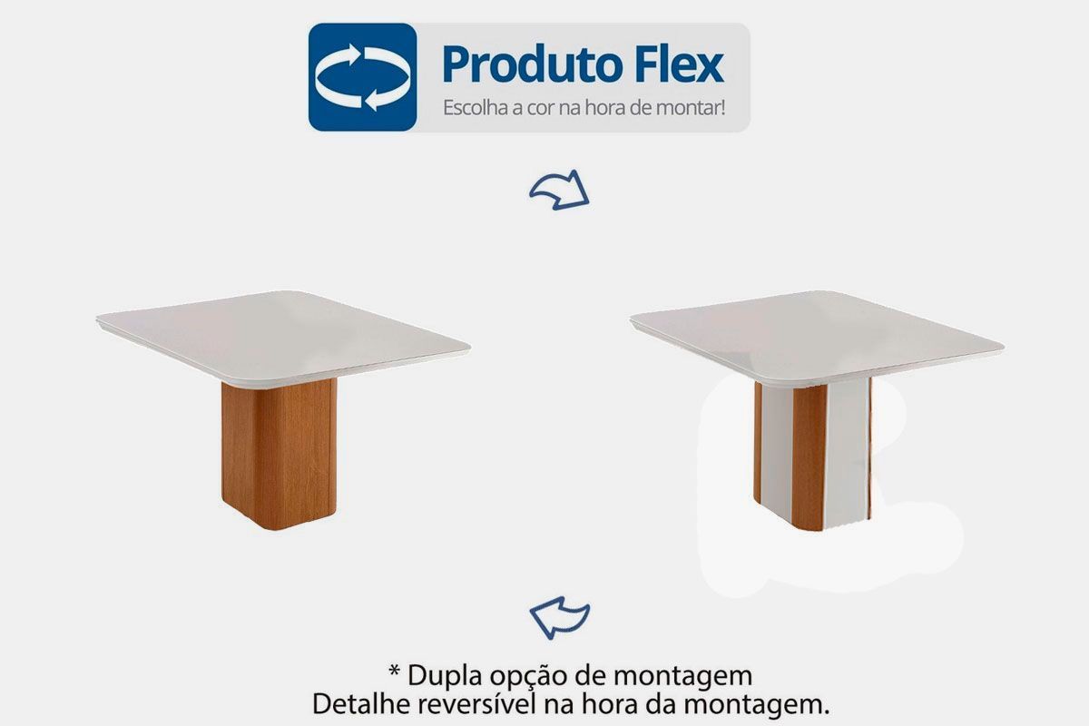 Sala Jantar Mesa Maldivas c/ Tampo Madeirado c/ Vidro Canto Curvo 90x90cm e 4 Cadeiras Dakota - Rufato