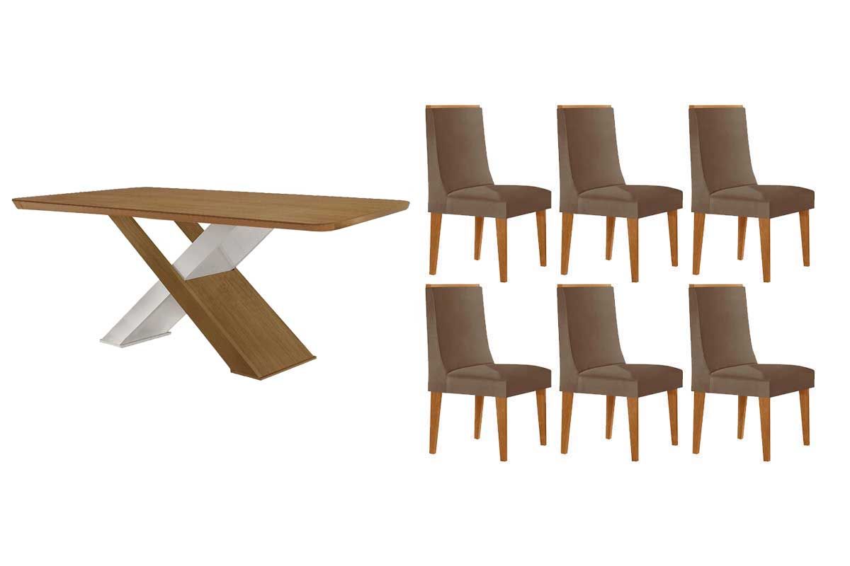 Sala Jantar Mesa Imperatriz Curvo 180cm + 6 Cadeiras Dakota - Rufato