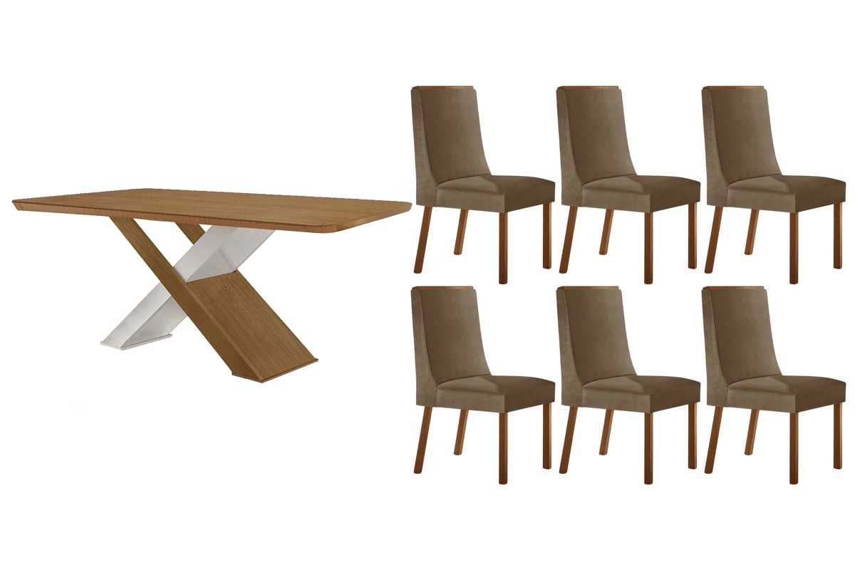 Sala Jantar Mesa Imperatriz Curvo 180cm + 6 Cadeiras Dakota - Rufato
