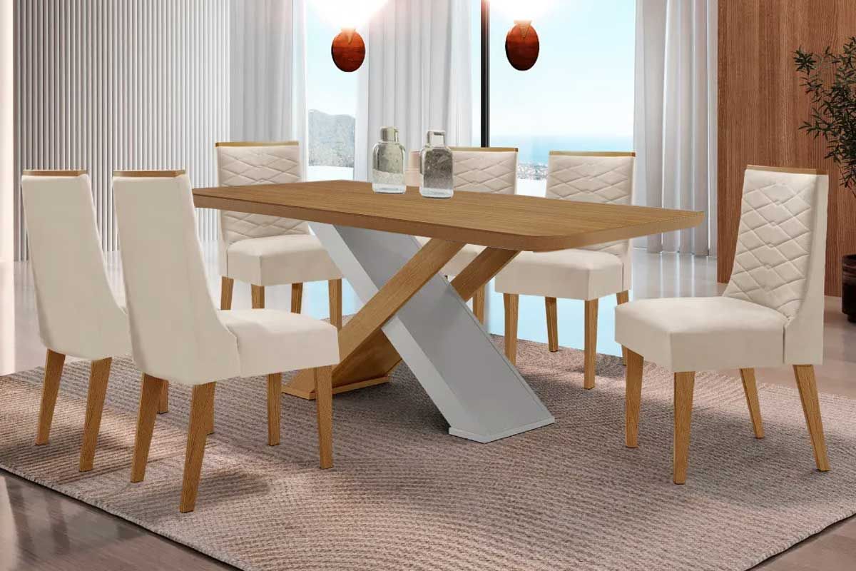 Sala Jantar Mesa Imperatriz Curvo 180cm + 6 Cadeiras Maldivas - Rufato