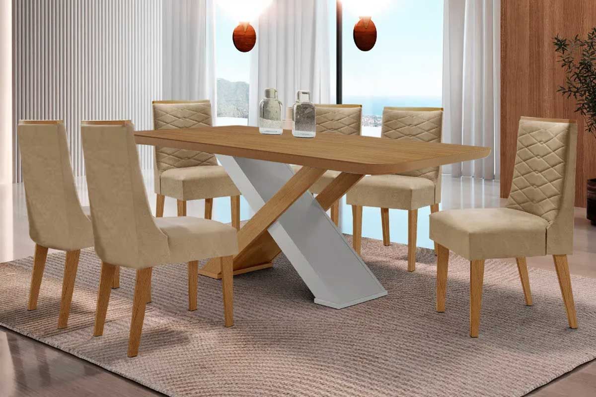 Sala Jantar Mesa Imperatriz Curvo 180cm + 6 Cadeiras Maldivas - Rufato
