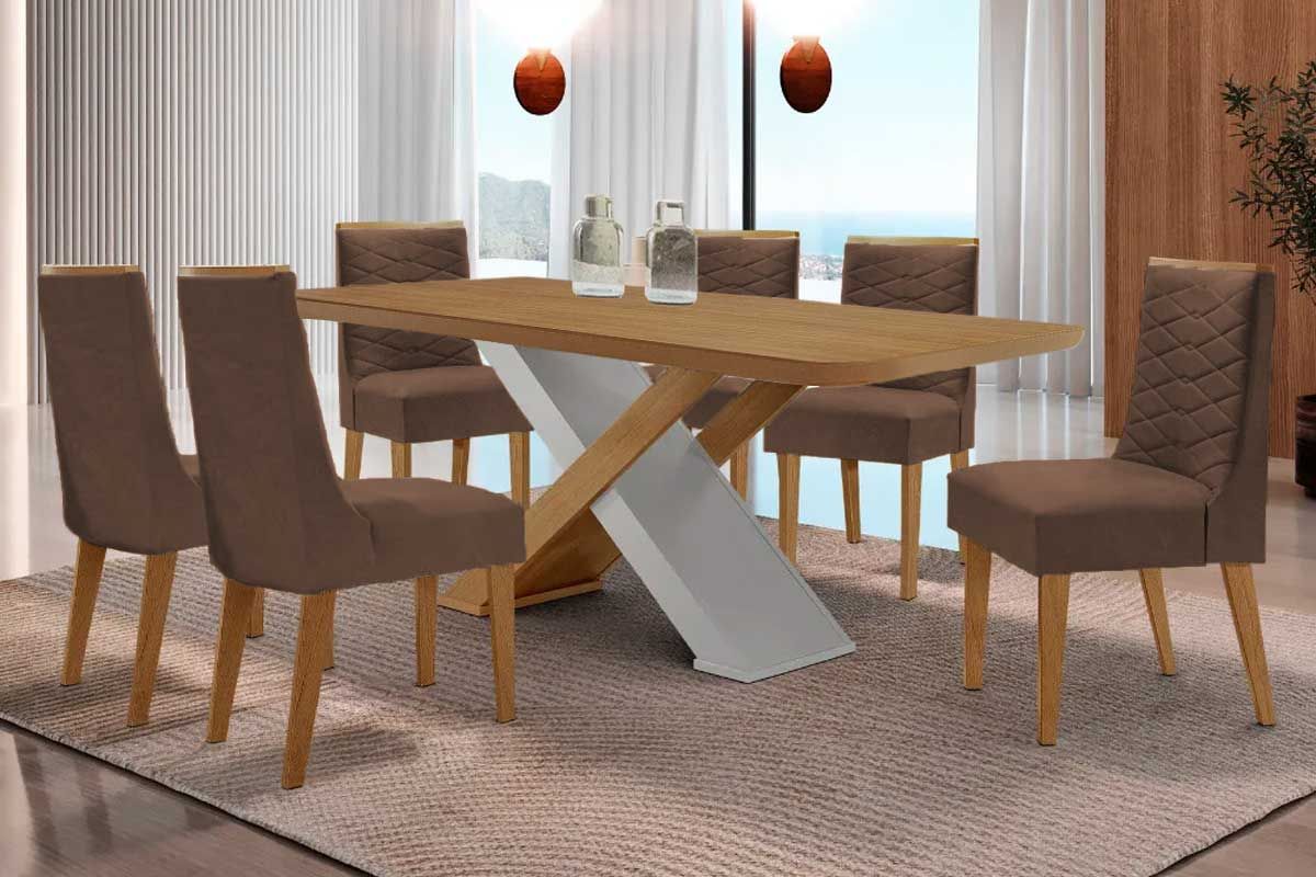 Sala Jantar Mesa Imperatriz Curvo 180cm + 6 Cadeiras Maldivas - Rufato