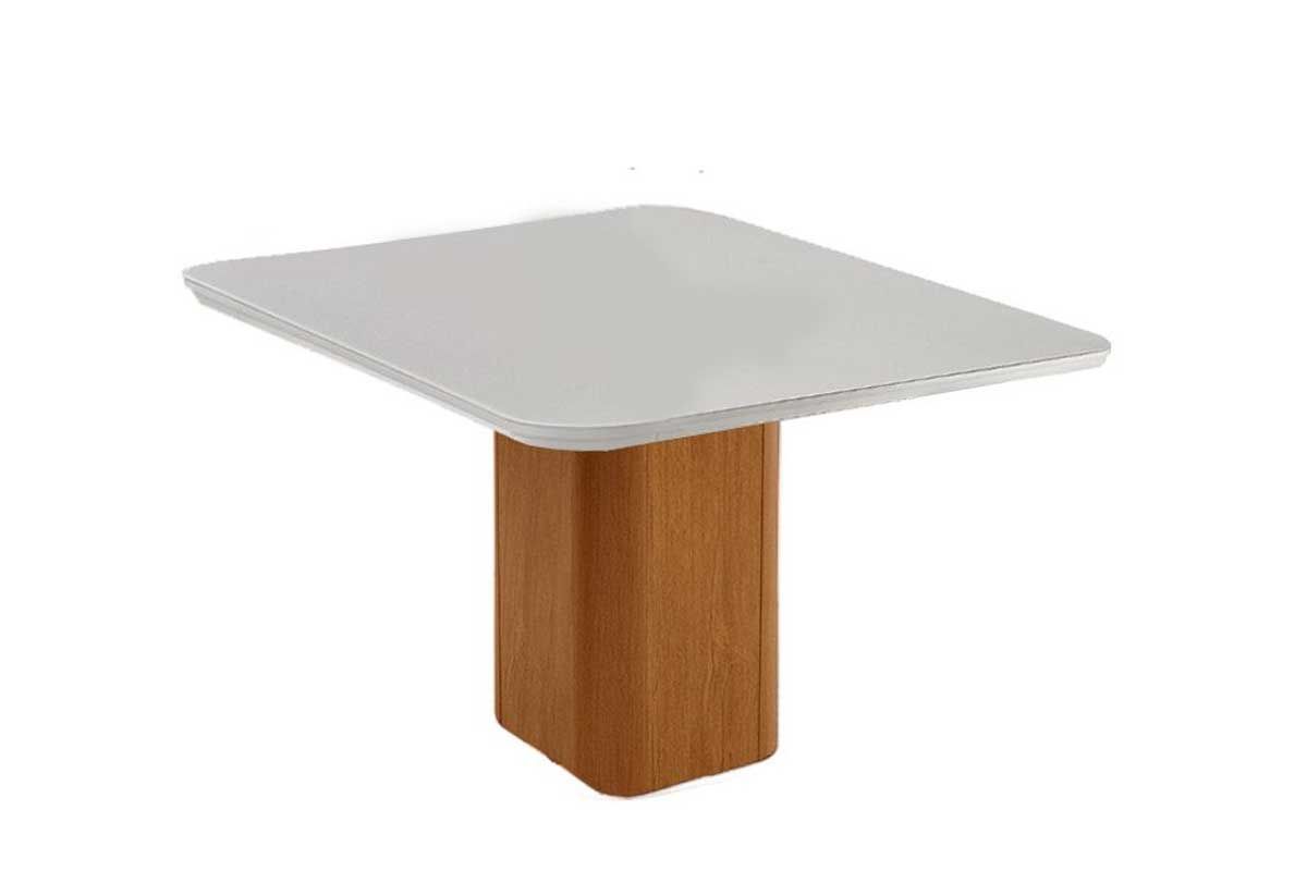 Sala Jantar Mesa Maldivas c/ Tampo Madeirado c/ Vidro Canto Curvo 90x90cm e 4 Cadeiras Maldivas - Rufato