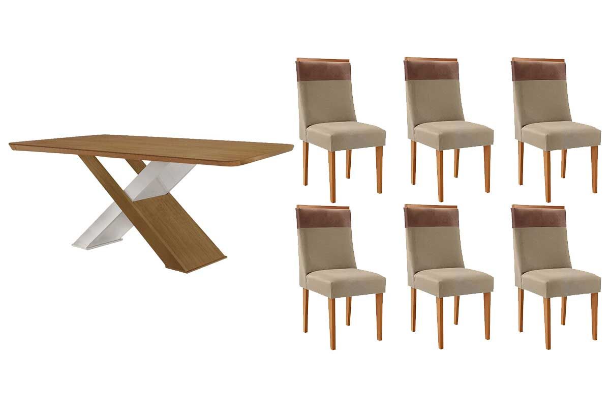 Sala Jantar Mesa Imperatriz Curvo 180cm + 6 Cadeiras Jaspe - Rufato
