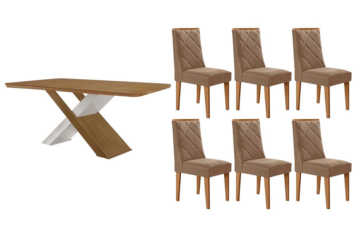 Sala Jantar Mesa Imperatriz Curvo 180cm e 6 Cadeiras Pietá - Rufato