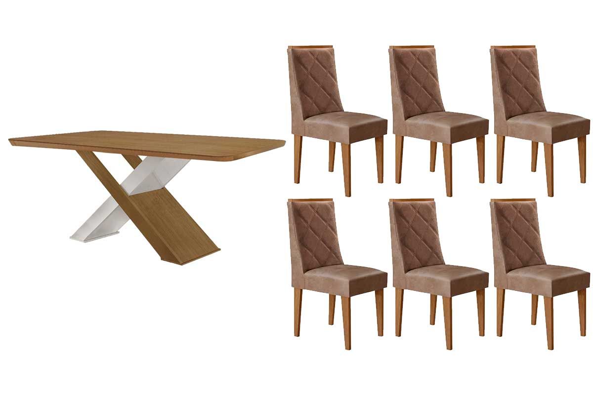 Sala Jantar Mesa Imperatriz Curvo 180cm e 6 Cadeiras Pietá - Rufato