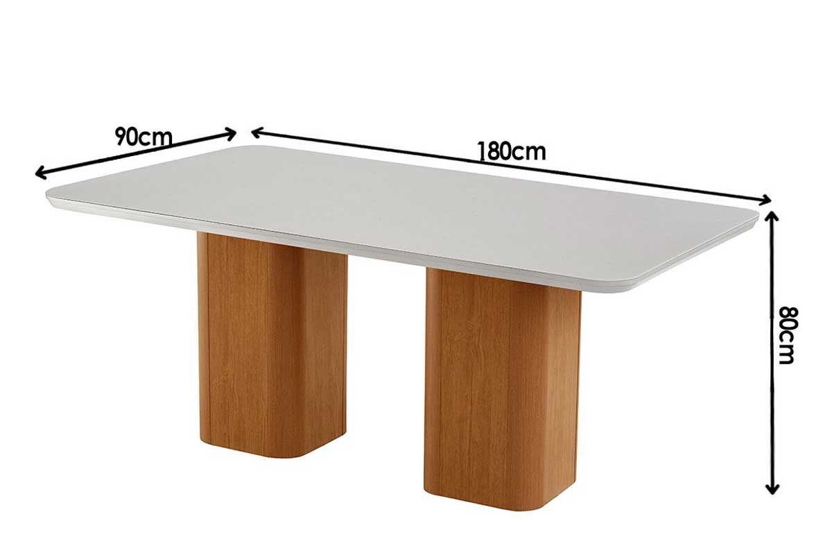 Sala Jantar Mesa Maldivas c/ Tampo Madeirado c/ Vidro Canto Curvo 180x90cm e 6 Cadeiras Havana - Rufato