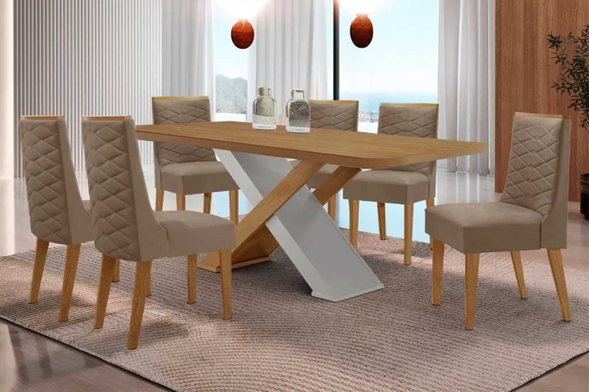 Sala Jantar Mesa Imperatriz Curvo 180cm + 6 Cadeiras Dafne - Rufato