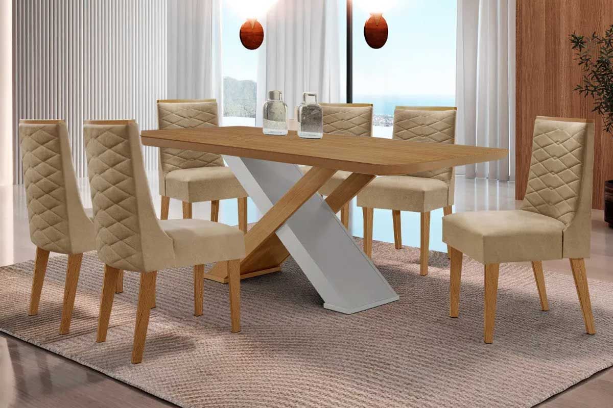 Sala Jantar Mesa Imperatriz Curvo 180cm + 6 Cadeiras Dafne - Rufato
