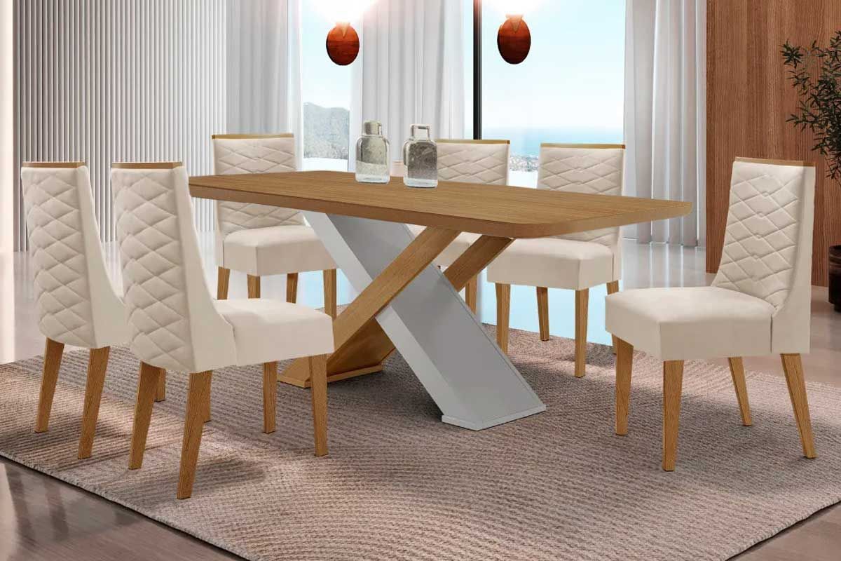 Sala Jantar Mesa Imperatriz Curvo 180cm + 6 Cadeiras Dafne - Rufato