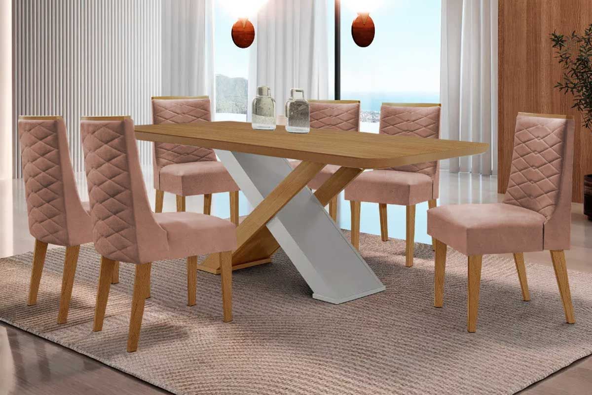 Sala Jantar Mesa Imperatriz Curvo 180cm + 6 Cadeiras Dafne - Rufato