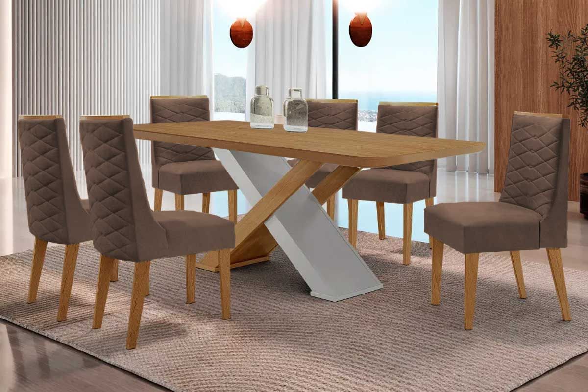 Sala Jantar Mesa Imperatriz Curvo 180cm + 6 Cadeiras Dafne - Rufato