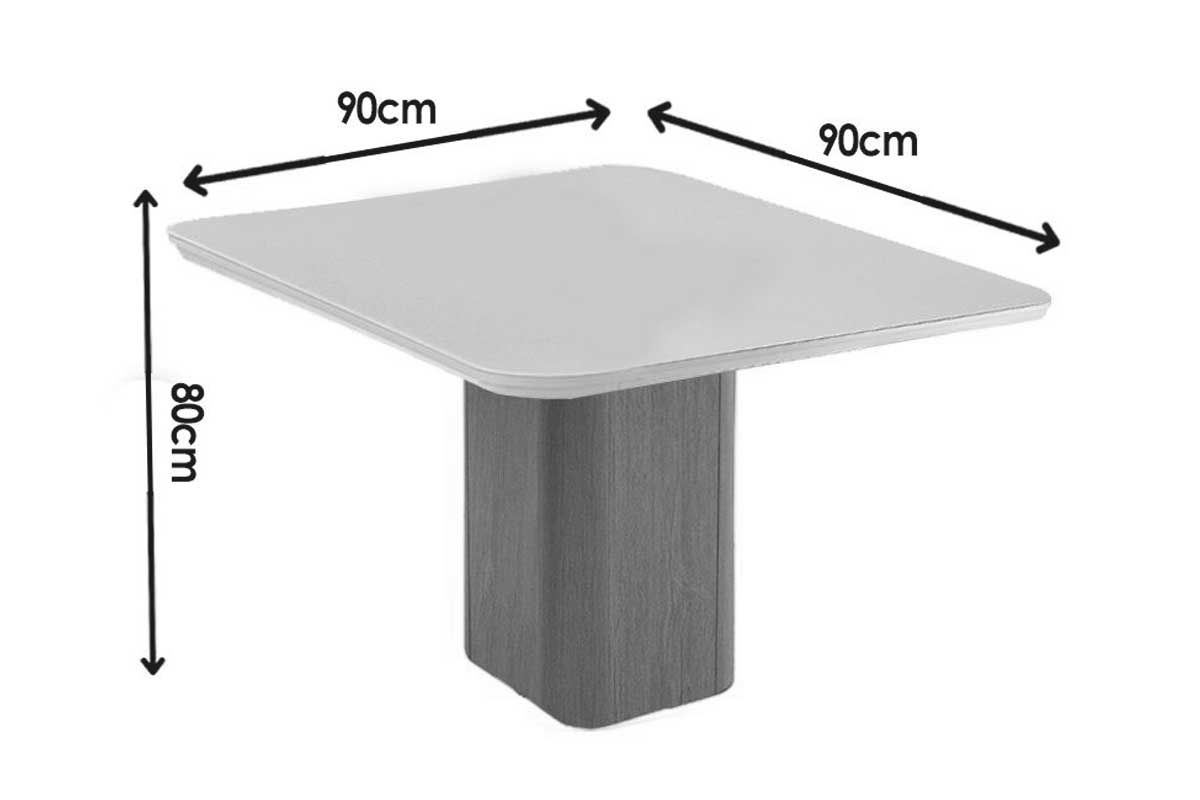 Sala Jantar Mesa Maldivas c/ Tampo Madeirado c/ Vidro Canto Curvo 90x90cm e 4 Cadeiras Havana - Rufato