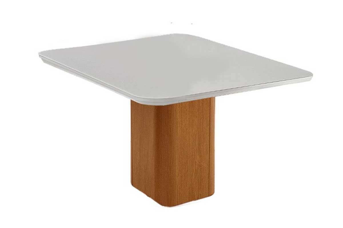 Sala Jantar Mesa Maldivas c/ Tampo Madeirado c/ Vidro Canto Curvo 90x90cm e 4 Cadeiras Havana - Rufato