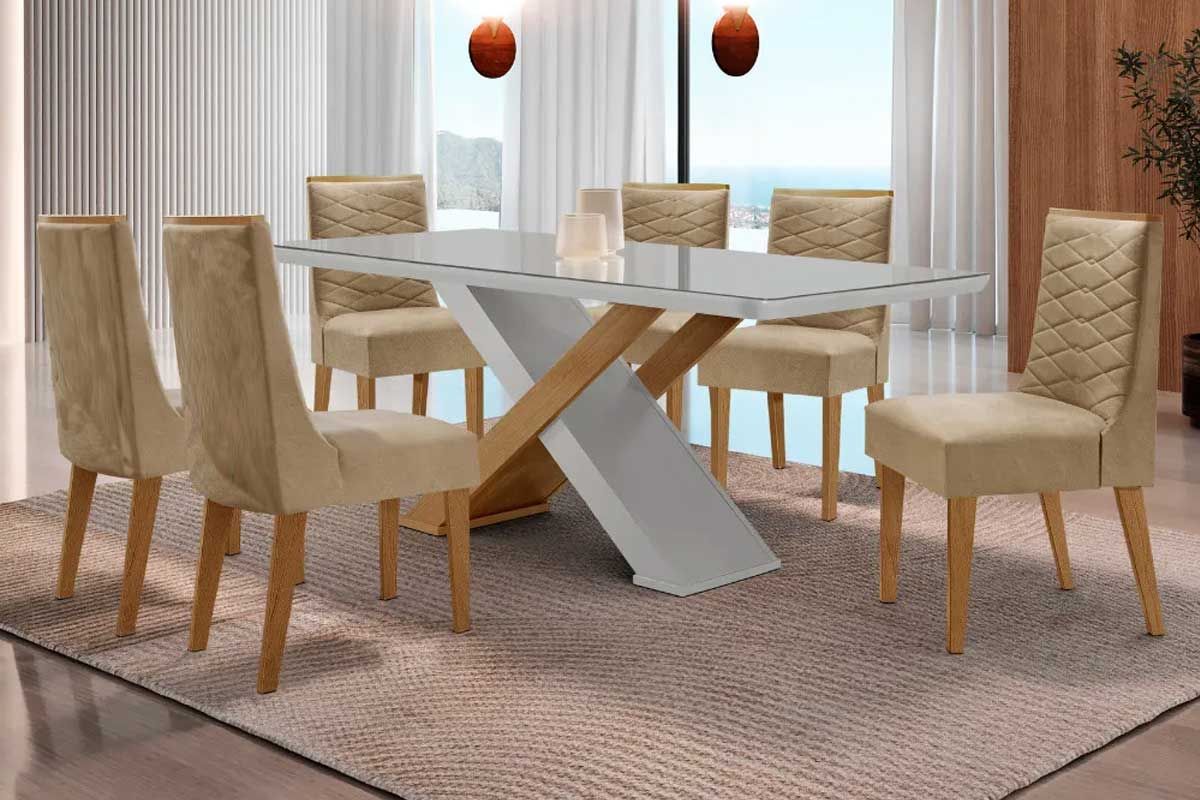 Sala Jantar Mesa Imperatriz Curvo 180cm + 6 Cadeiras Maldivas - Rufato