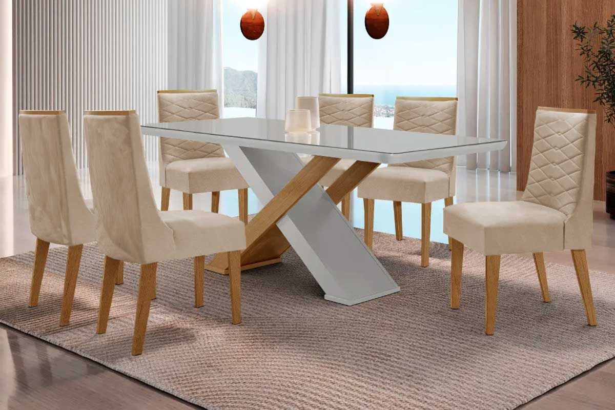 Sala Jantar Mesa Imperatriz Curvo 180cm + 6 Cadeiras Maldivas - Rufato