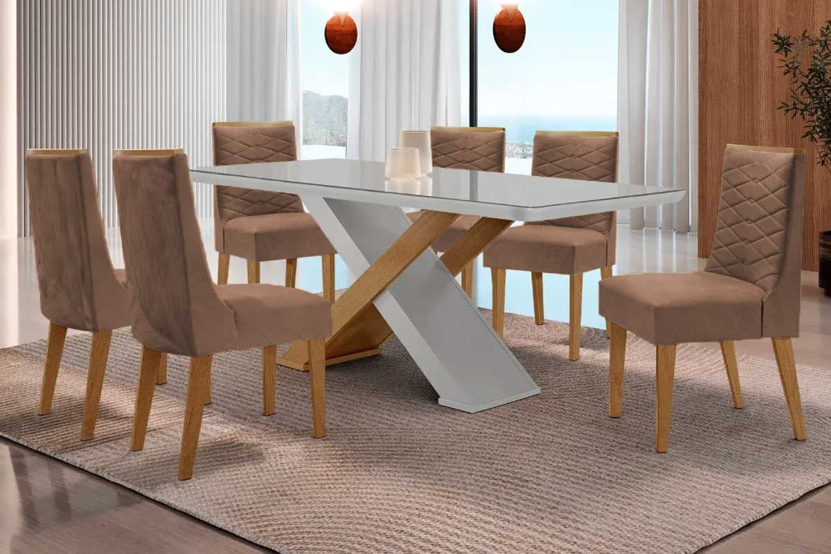Sala Jantar Mesa Imperatriz Curvo 180cm + 6 Cadeiras Maldivas - Rufato