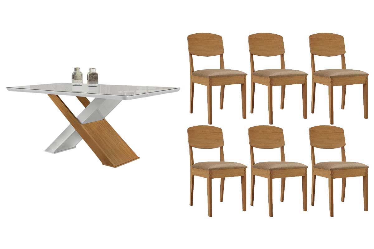 Sala Jantar Mesa Imperatriz Curvo 180cm + 6 Cadeiras Havana - Rufato