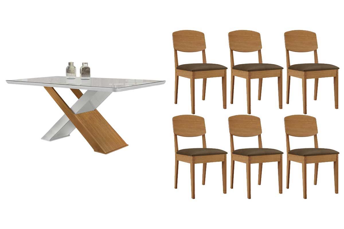 Sala Jantar Mesa Imperatriz Curvo 180cm + 6 Cadeiras Havana - Rufato