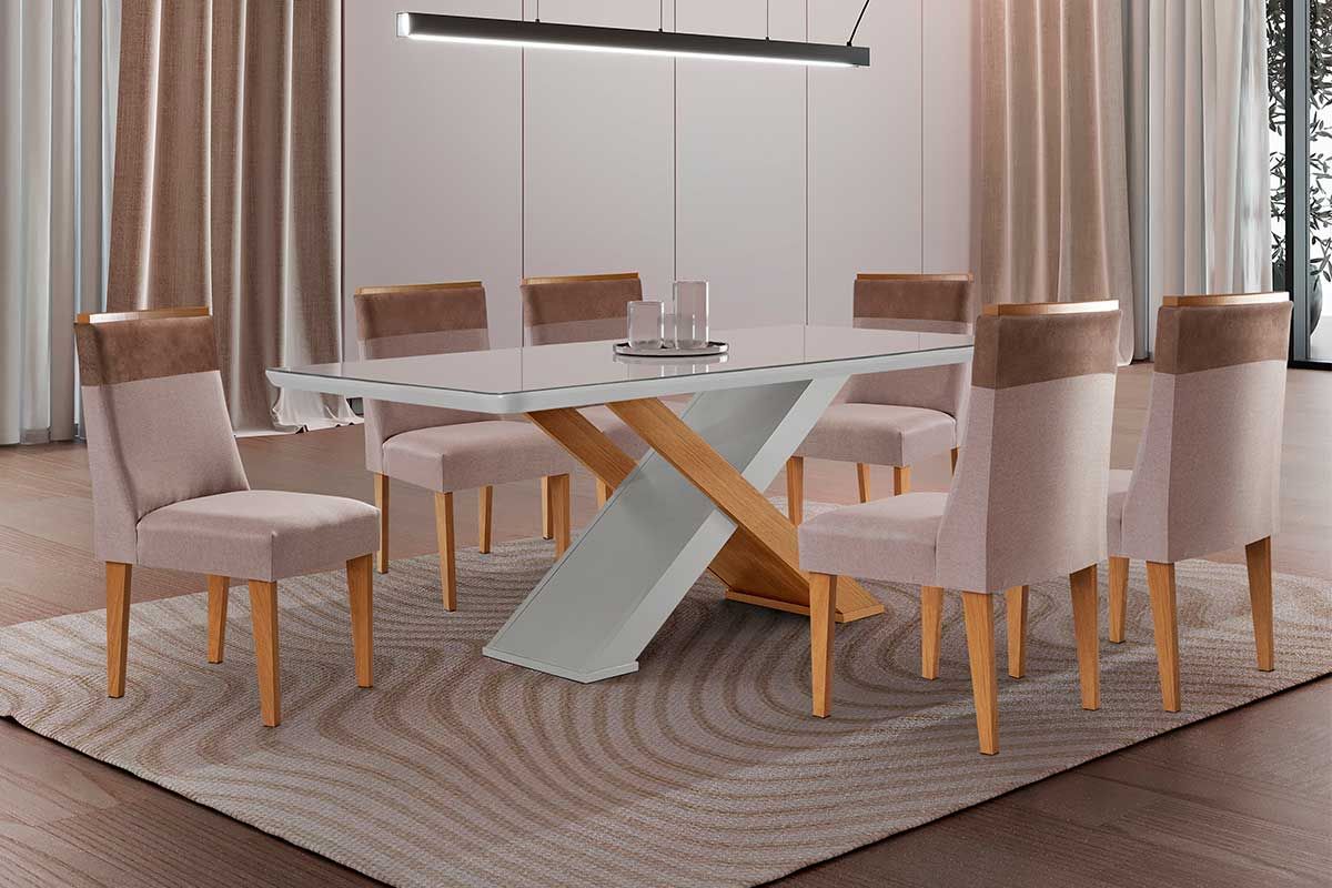 Sala Jantar Mesa Imperatriz Curvo 180cm + 6 Cadeiras Jaspe - Rufato