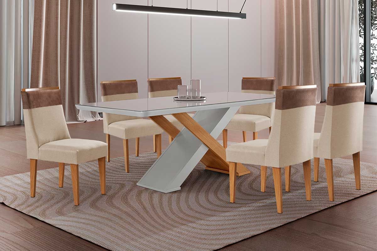 Sala Jantar Mesa Imperatriz Curvo 180cm + 6 Cadeiras Jaspe - Rufato