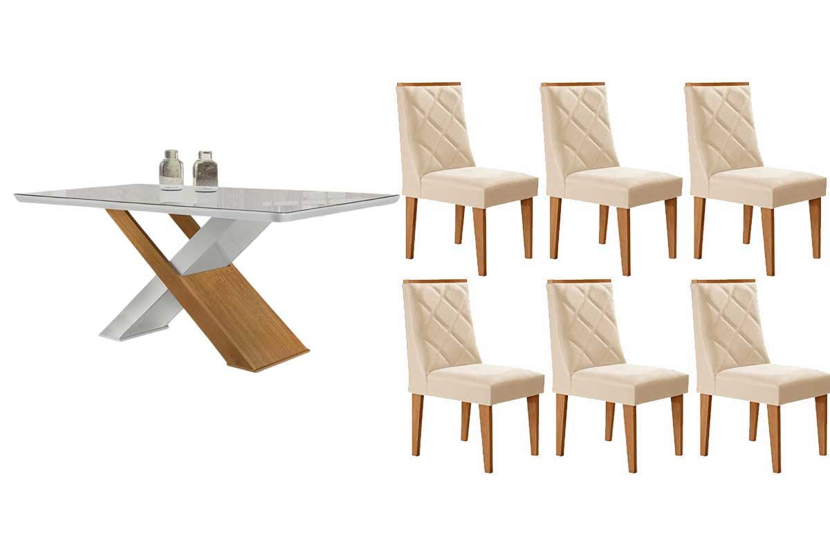 Sala Jantar Mesa Imperatriz Curvo 180cm + 6 Cadeiras Pietá - Rufato