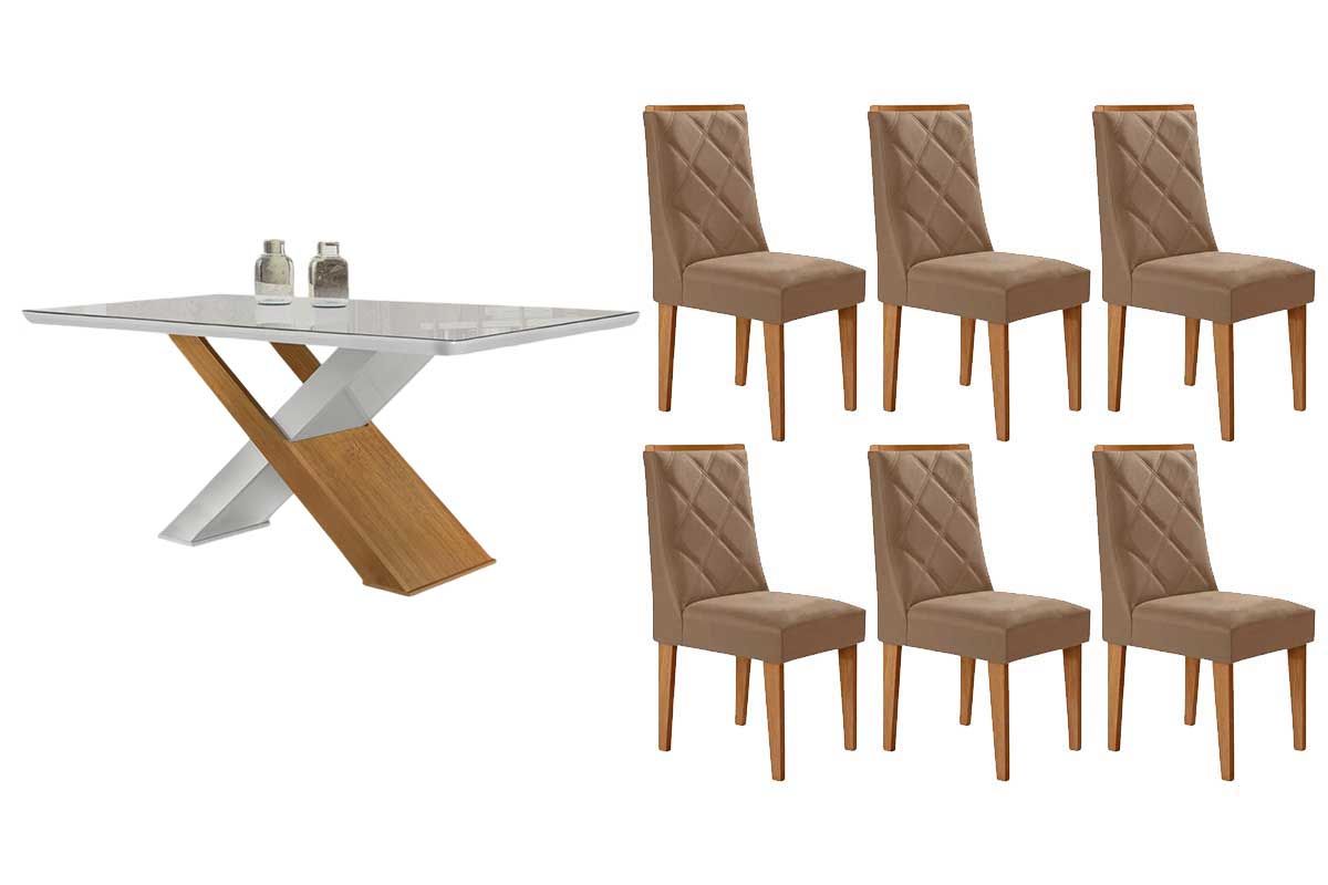 Sala Jantar Mesa Imperatriz Curvo 180cm + 6 Cadeiras Pietá - Rufato