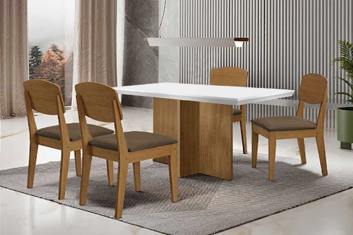 Sala Jantar Mesa Berlim Curvo 120cm + 4 Cadeiras Havana - Rufato