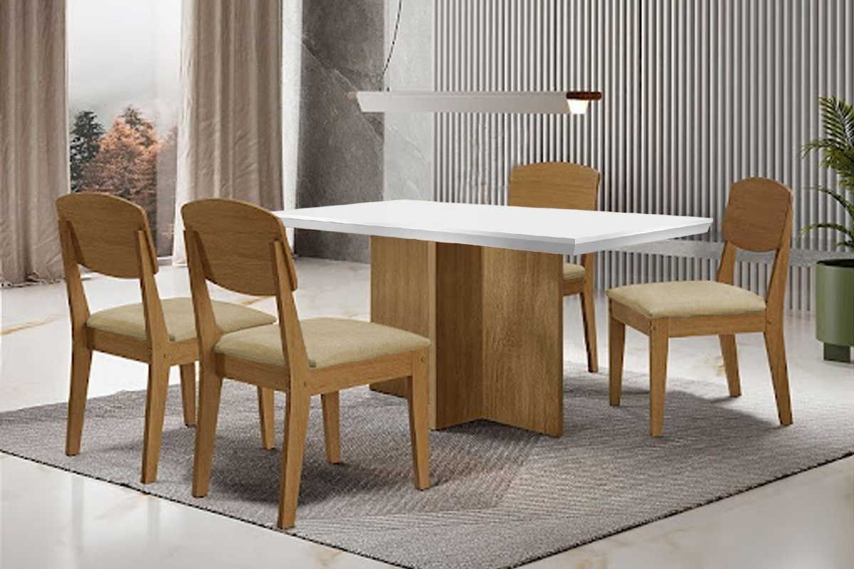 Sala Jantar Mesa Berlim Curvo 120cm + 4 Cadeiras Havana - Rufato