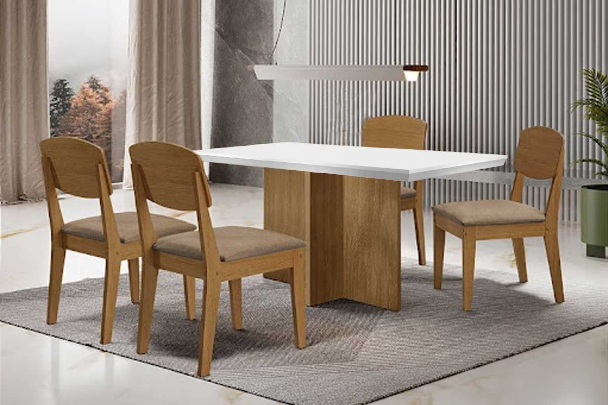 Sala Jantar Mesa Berlim Curvo 120cm + 4 Cadeiras Havana - Rufato