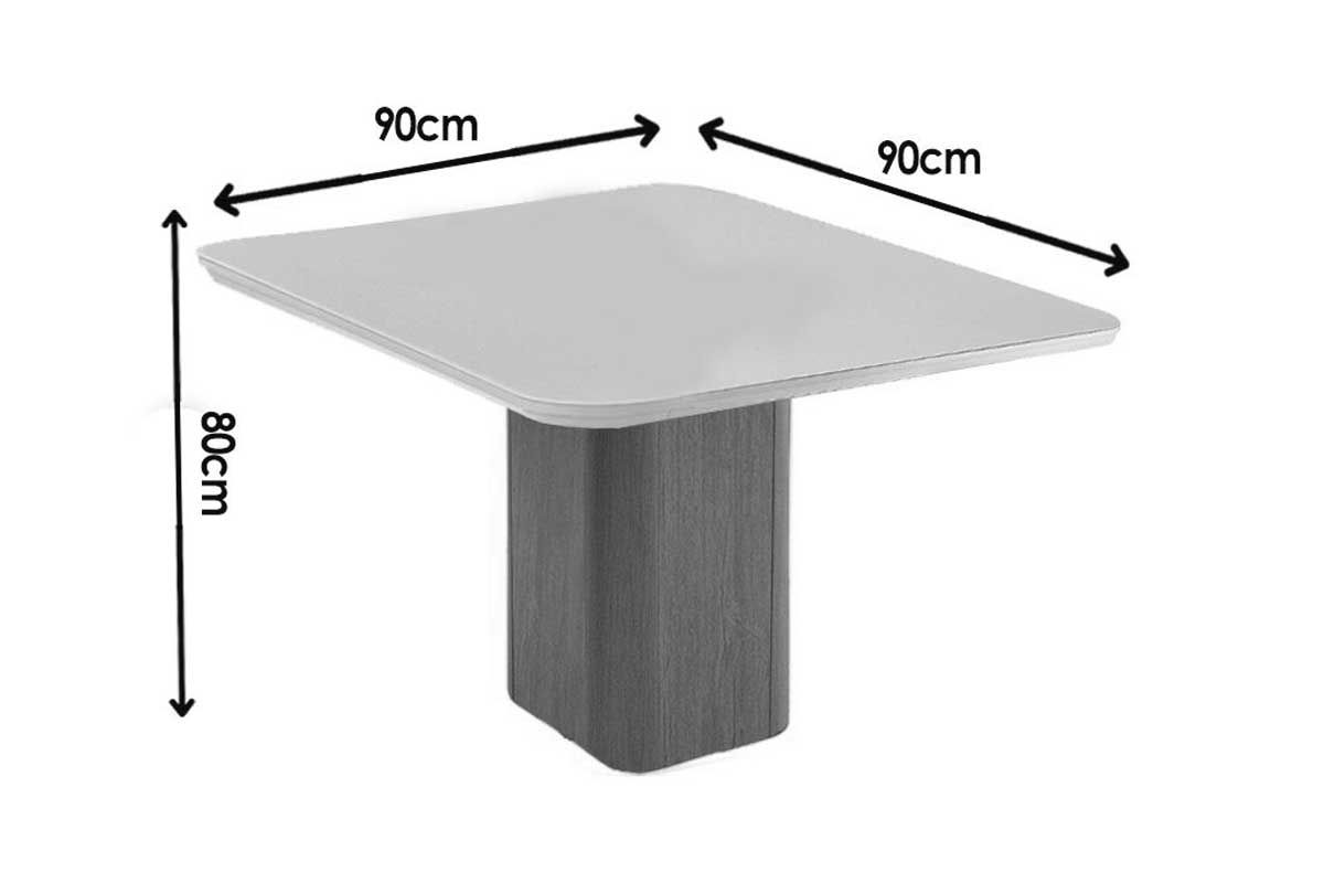 Sala Jantar Mesa Maldivas c/ Tampo Madeirado c/ Vidro Canto Curvo 90x90cm e 4 Cadeiras Pietá - Rufato