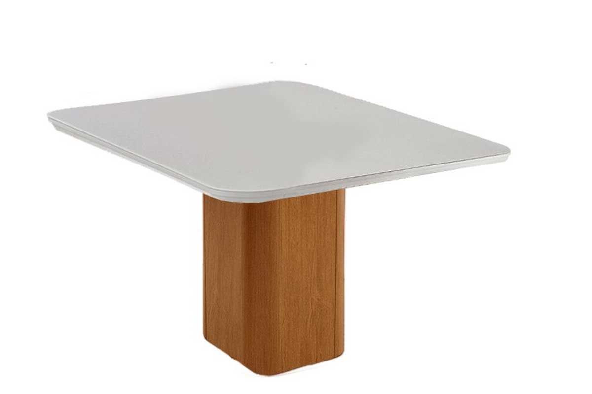 Sala Jantar Mesa Maldivas c/ Tampo Madeirado c/ Vidro Canto Curvo 90x90cm e 4 Cadeiras Dafne - Rufato