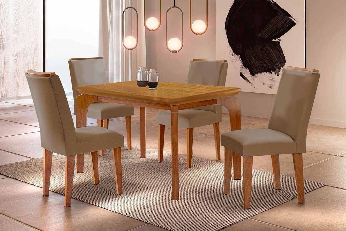 Sala Jantar Mesa Londrina Curvo 120cm + 4 Cadeiras Dakota - Rufato