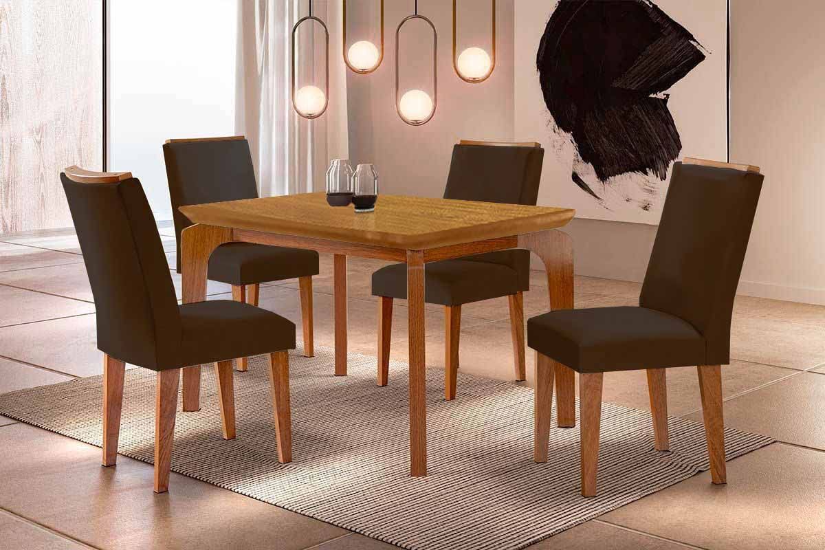 Sala Jantar Mesa Londrina Curvo 120cm + 4 Cadeiras Dakota - Rufato