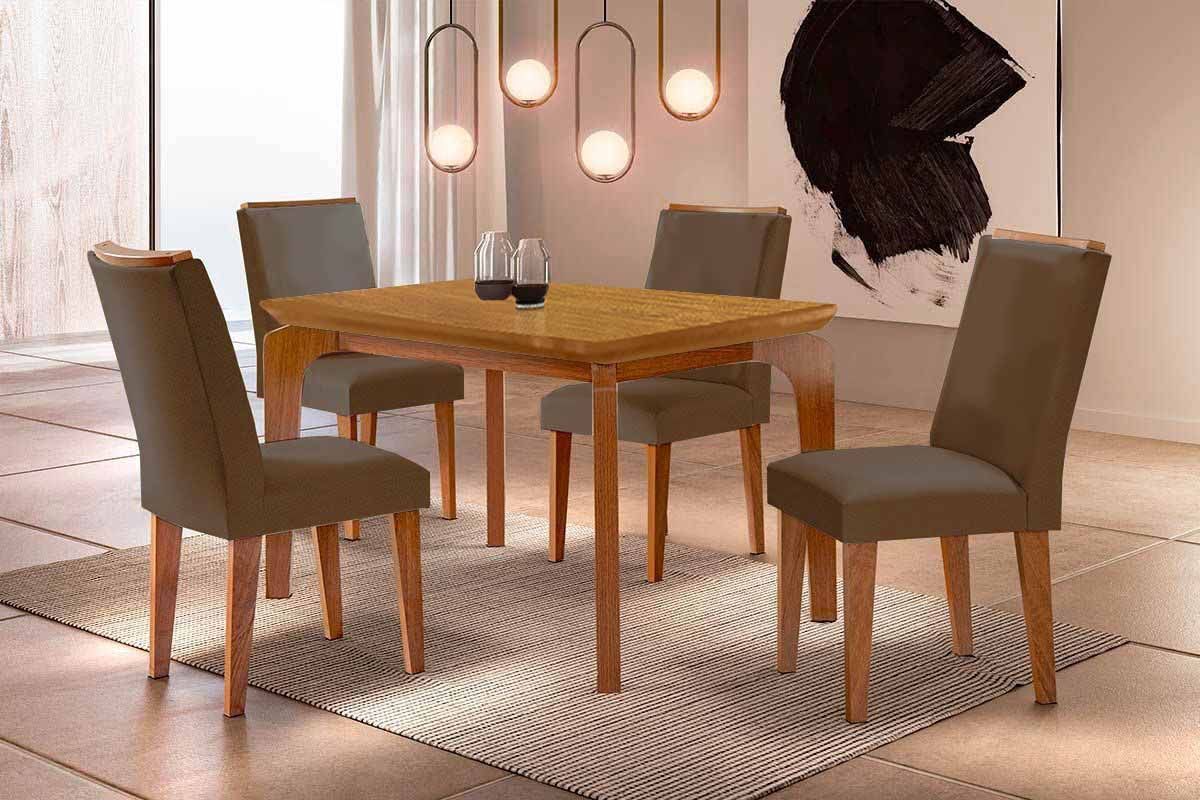 Sala Jantar Mesa Londrina Curvo 120cm + 4 Cadeiras Dakota - Rufato