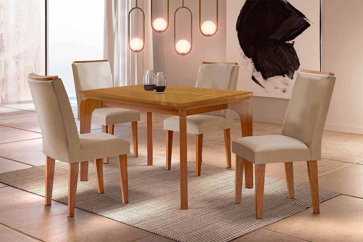 Sala Jantar Mesa Londrina Curvo 120cm + 4 Cadeiras Dakota - Rufato