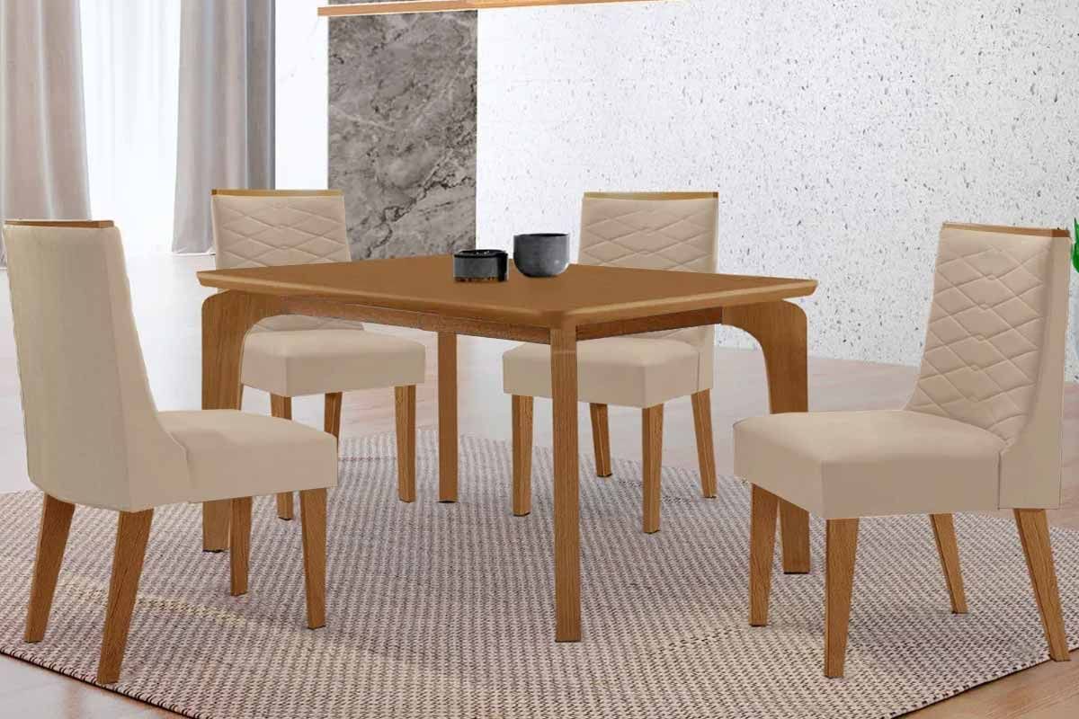 Sala Jantar Mesa Londrina Curvo 120cm + 4 Cadeiras Maldivas - Rufato