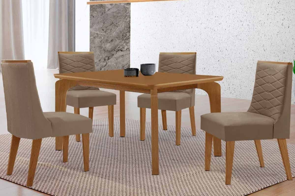 Sala Jantar Mesa Londrina Curvo 120cm + 4 Cadeiras Maldivas - Rufato