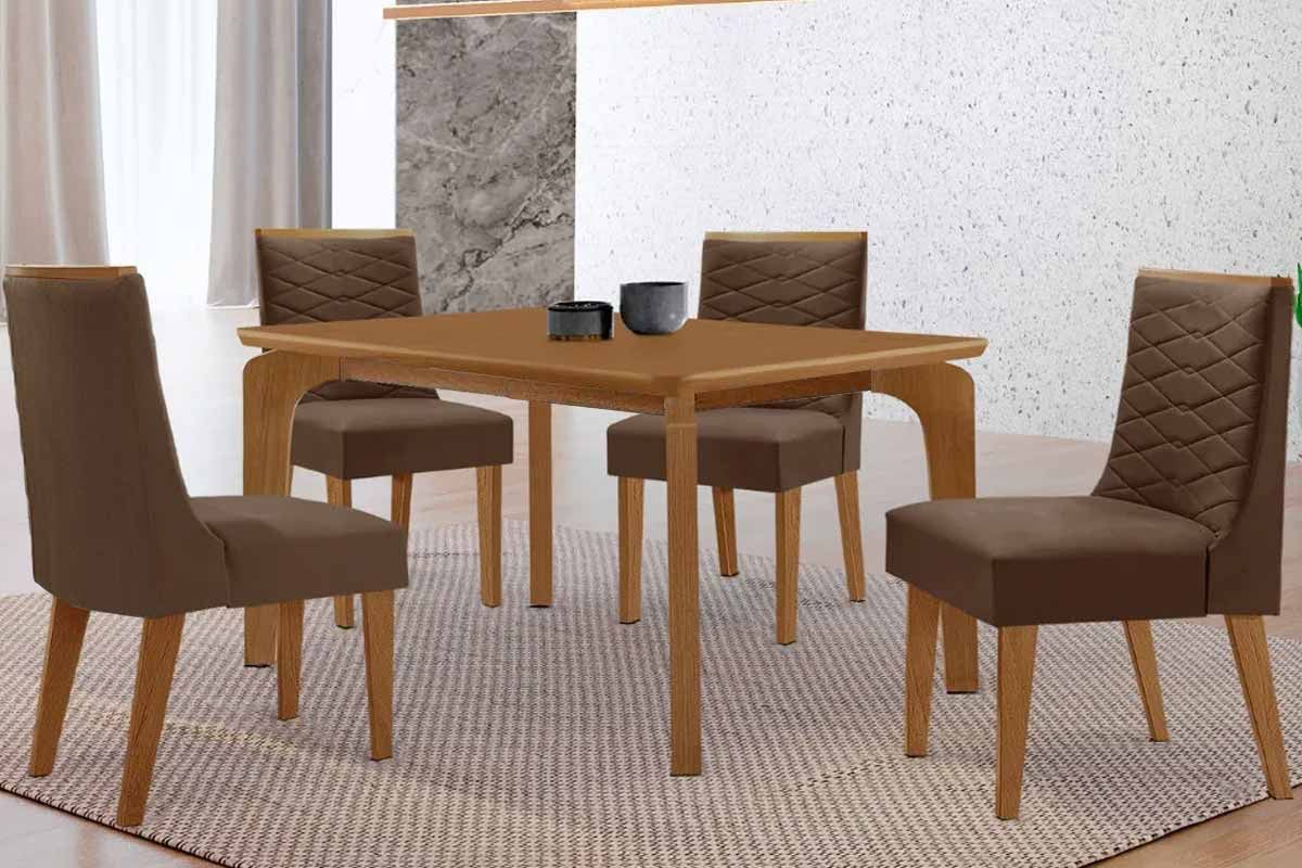 Sala Jantar Mesa Londrina Curvo 120cm + 4 Cadeiras Maldivas - Rufato