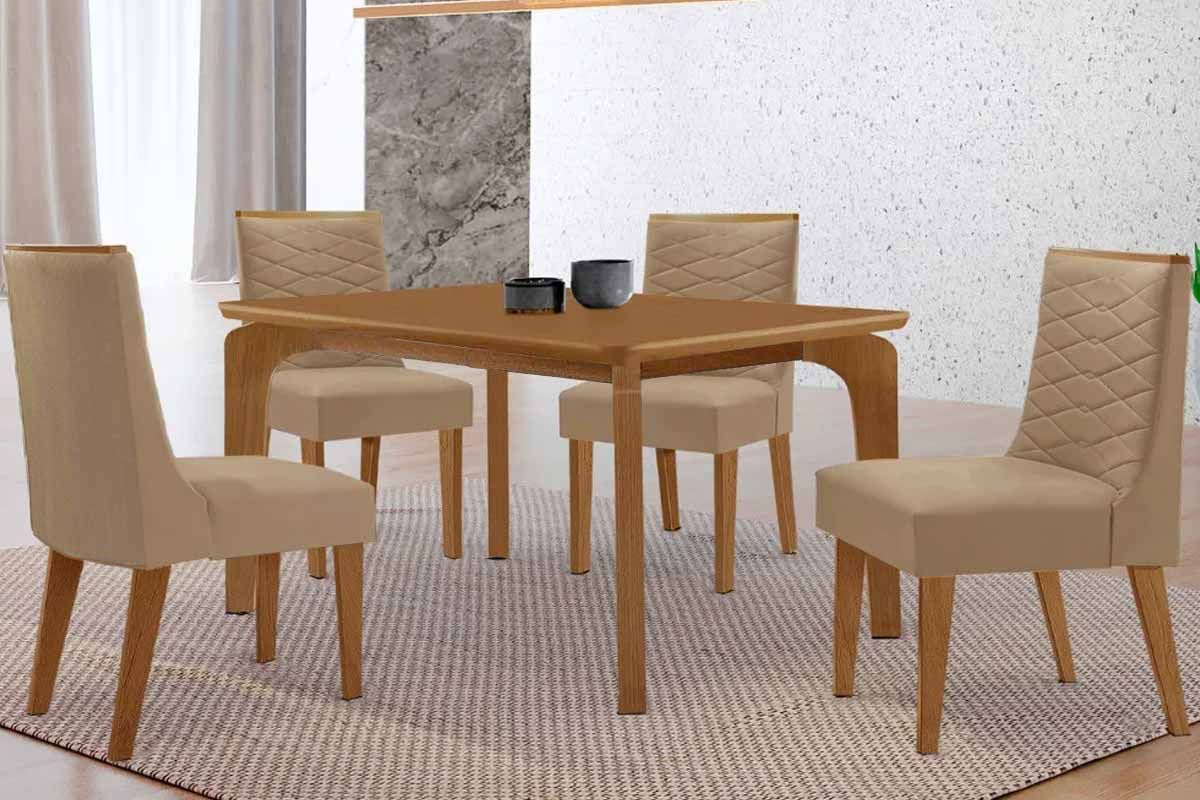 Sala Jantar Mesa Londrina Curvo 120cm + 4 Cadeiras Maldivas - Rufato