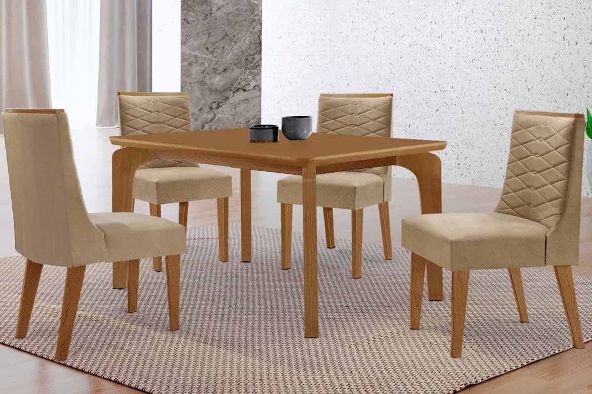 Sala Jantar Mesa Londrina Curvo 120cm + 4 Cadeiras Maldivas - Rufato